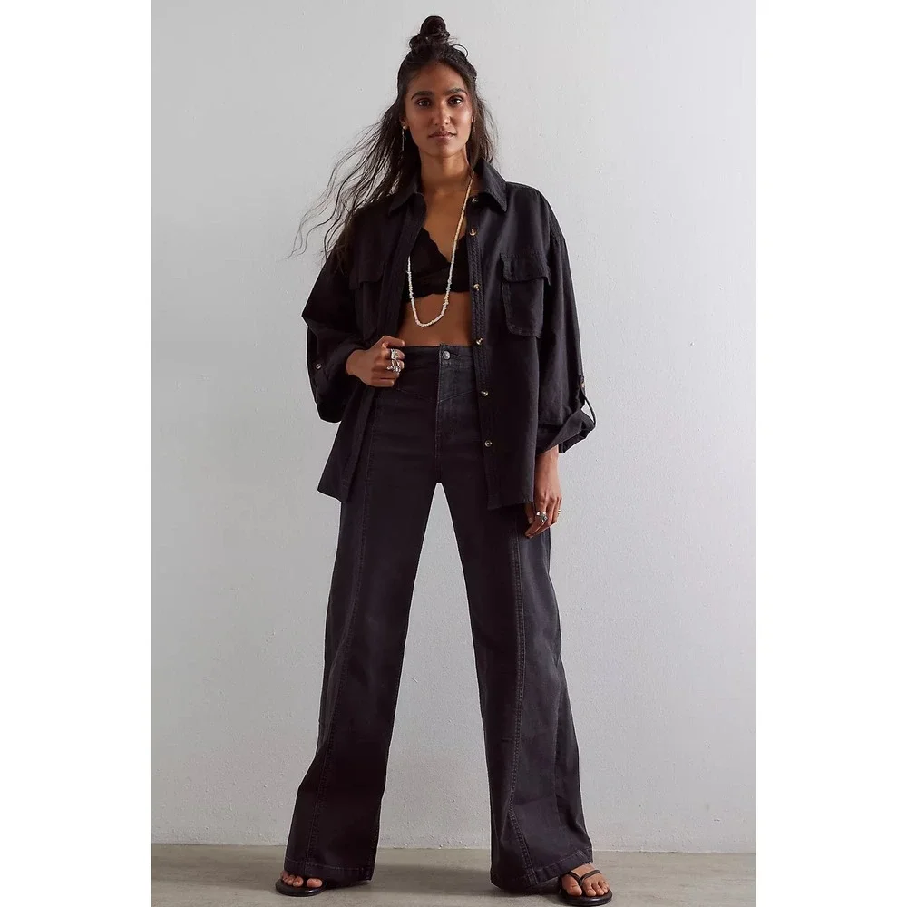 Free‎ People We The Free Libre Wide-Leg Jeans Faded Black High Rise Flare 25